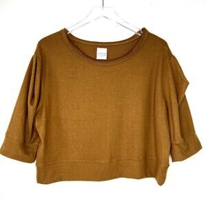 People of Leisure Brown Knit Cropped Boxy Pullover Top Cropped Sleeve SMALL